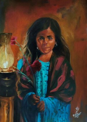 Child in a Colourful Shawl holding a Flower